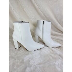 White Pointed Toe Block Heel Ankle Boots Womens Size 12 Rosamund